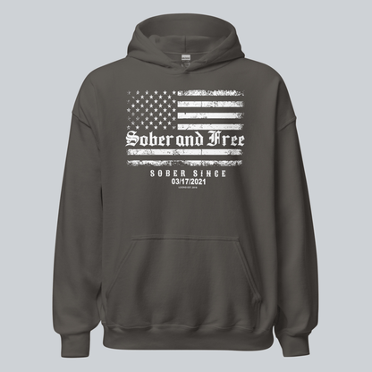 Sober and Free Custom Sobriety Date Recovery Hoodie lifestyle view (view 15)