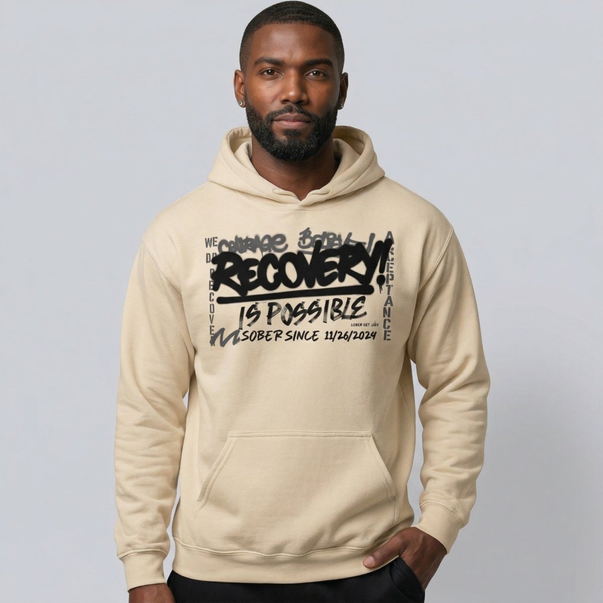 Recovery Is Possible Hoodie with Date Recovery Hoodie flat lay styled image (view 43)