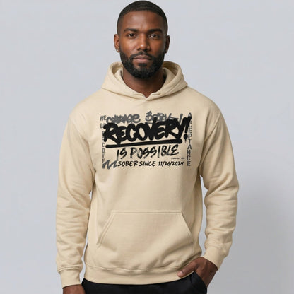 Recovery Is Possible Hoodie with Date Recovery Hoodie flat lay styled image (view 43)