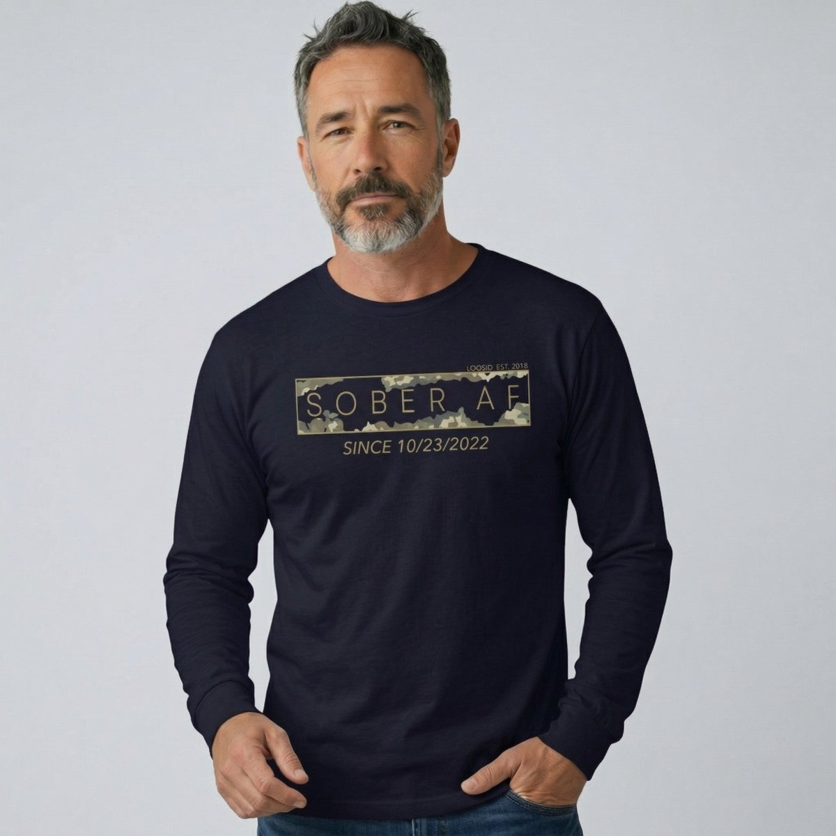 Sober AF Camo Long Sleeve Sober T Shirt fit detail (view 9)