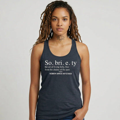 Sobriety Definition Women's w Personalize Sober Date Sober Tank Top flat lay styled image (view 13)