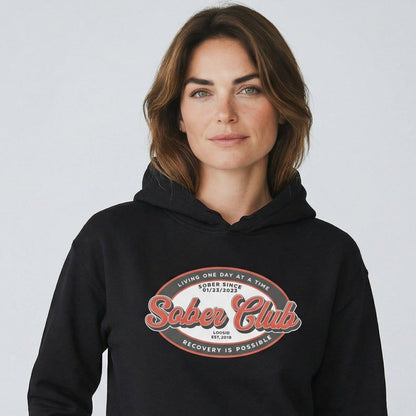 Loosid Sober Club Badge Recovery Hoodie featuring the design