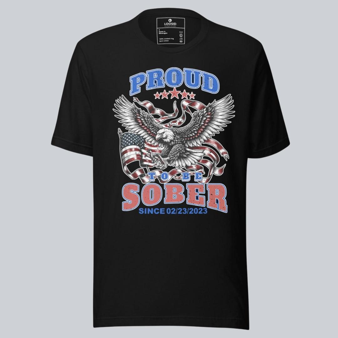 Proud To Be Sober Sober T Shirt flat lay styled image (view 3)