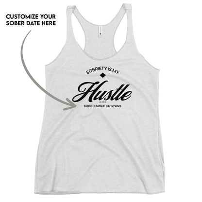 Hustle Women's w Personalize Sober Date Sober Tank Top close-up view (view 22)