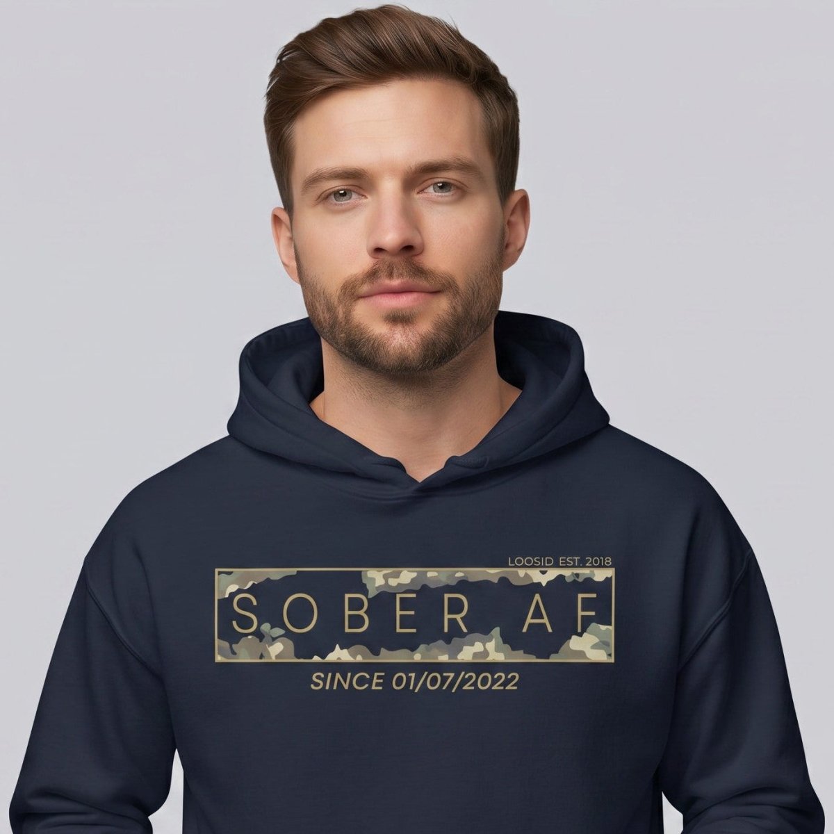 Sober AF Camo Recovery Hoodie packaging detail (view 28)
