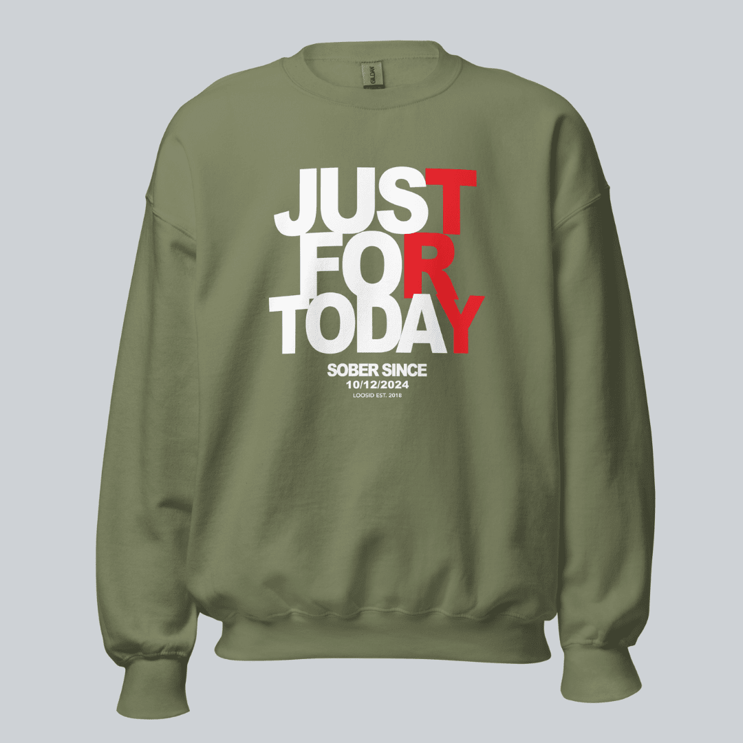 Just Try For Today Sobriety Recovery Hoodie lifestyle view (view 25)