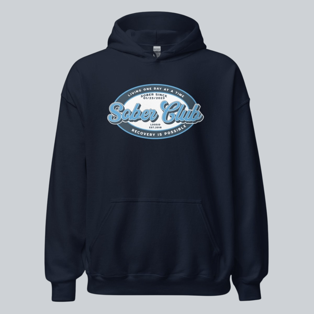 Sober Club Badge Recovery Hoodie back view (view 7)