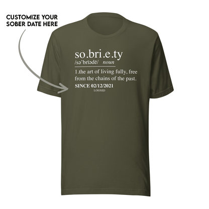 Sobriety Definition Men's w Personalize Sober Date Sober T Shirt fit detail (view 9)