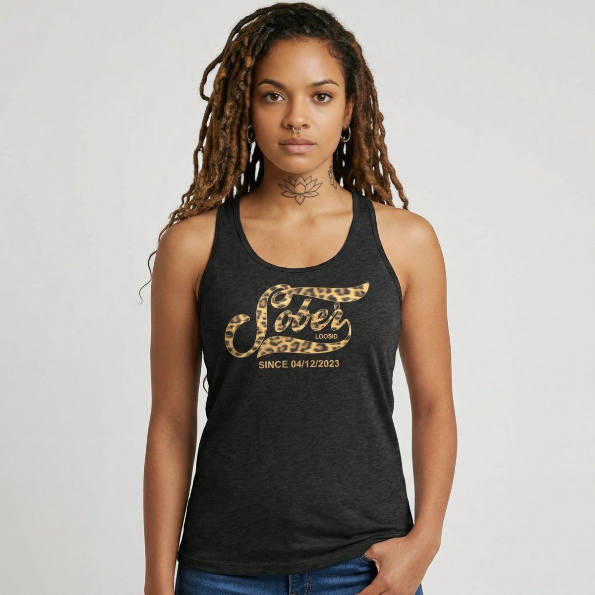 Leopard Sober Since Sober Tank Top graphic detail (view 4)
