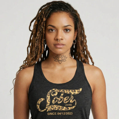 Loosid Leopard Sober Since Sober Tank Top featuring the design