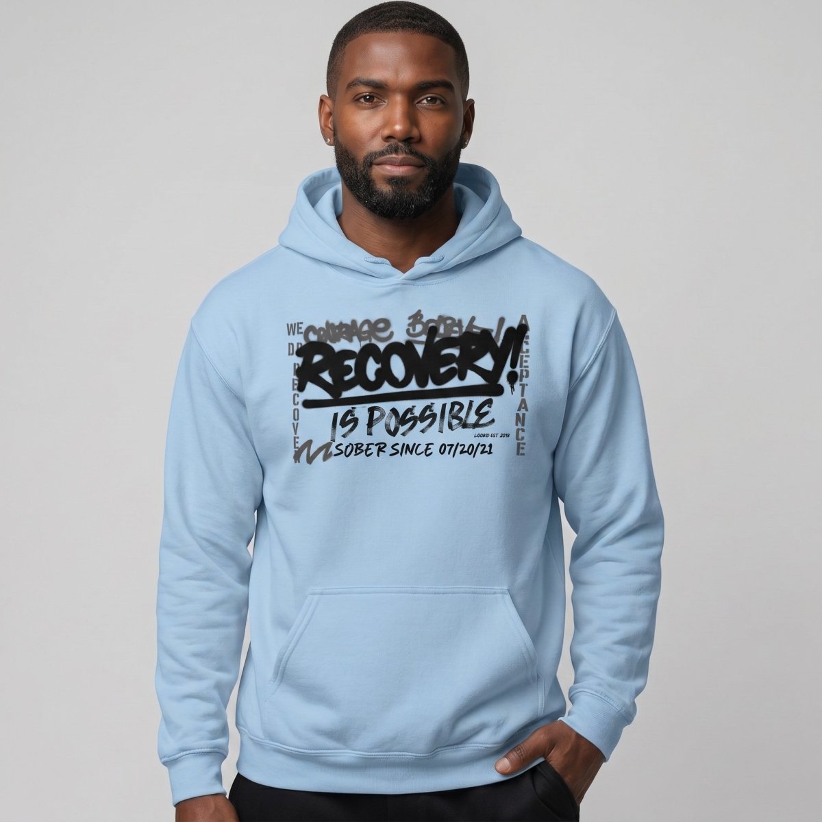 Recovery Is Possible Hoodie with Date Recovery Hoodie graphic detail (view 24)