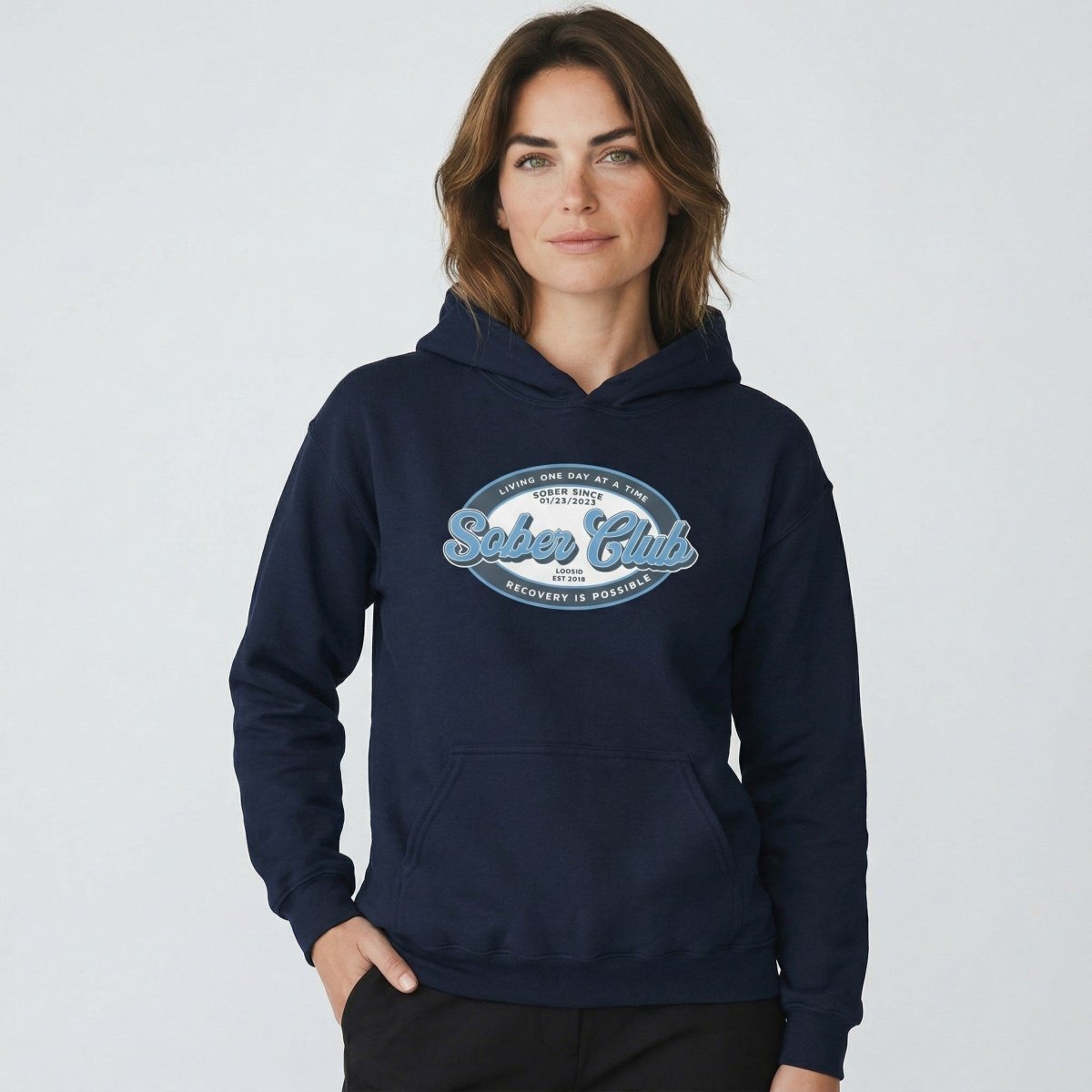 Sober Club Badge Recovery Hoodie featuring the design (view 11)