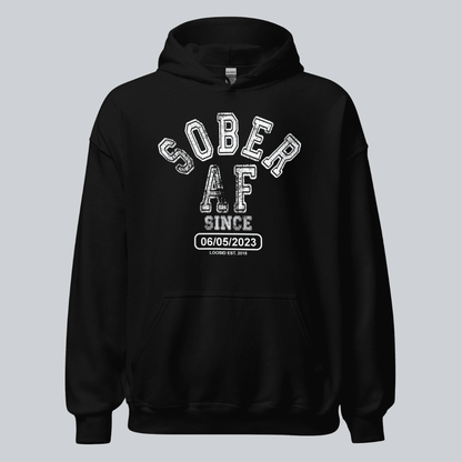Sober AF Since Recovery Hoodie flat lay styled image (view 3)