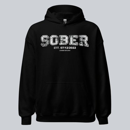 Sober Collegiate Hoodie W Personalize Sobriety Date Recovery Hoodie flat lay styled image (view 3)