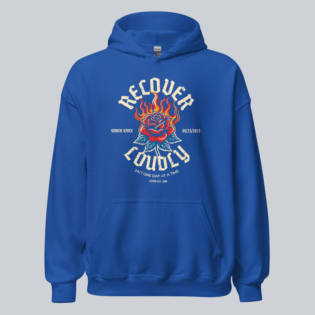 Recover Loudly Custom Sobriety Date Recovery Hoodie back view (view 37)