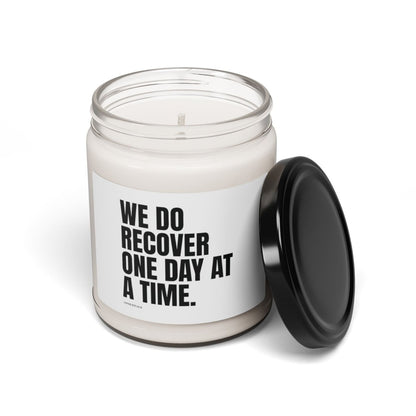 We Do Recover One Day at a Time Sobriety Sobriety Candle flat lay styled image (view 3)