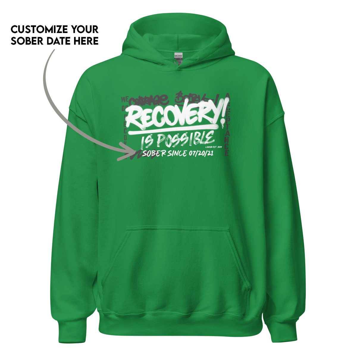 Modern Recovery Hoodie with custom milestone date
