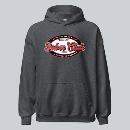 Sober Club Badge Recovery Hoodie close-up view (view 12)