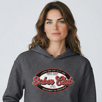 Sober Club Badge Recovery Hoodie lifestyle view (view 15)