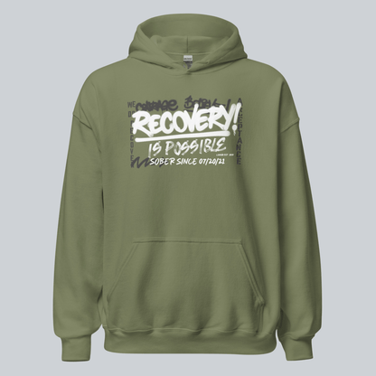 Recovery Is Possible Hoodie with Date Recovery Hoodie close-up view (view 12)