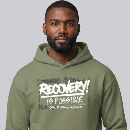 Recovery Is Possible Hoodie with Date Recovery Hoodie flat lay styled image (view 13)