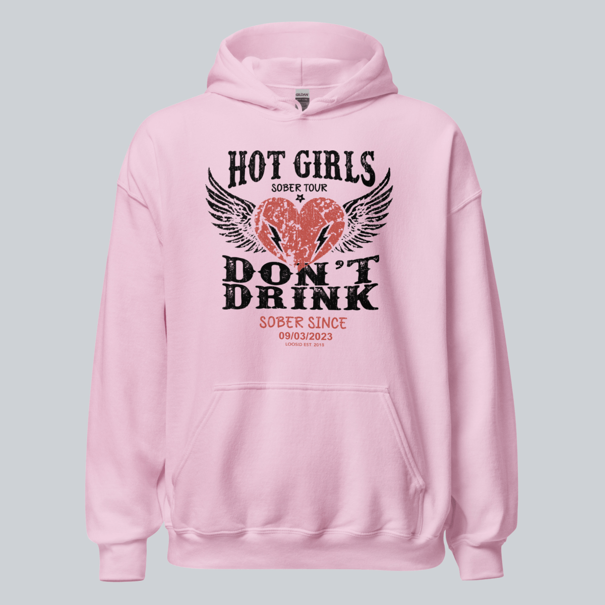 Hot Girls Don't Drink Custom Sobriety Date Recovery Hoodie lifestyle view (view 35)
