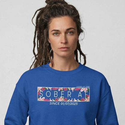 Sober AF Sweatshirt w Custom Sobriety Date Recovery Hoodie close-up view (view 12)