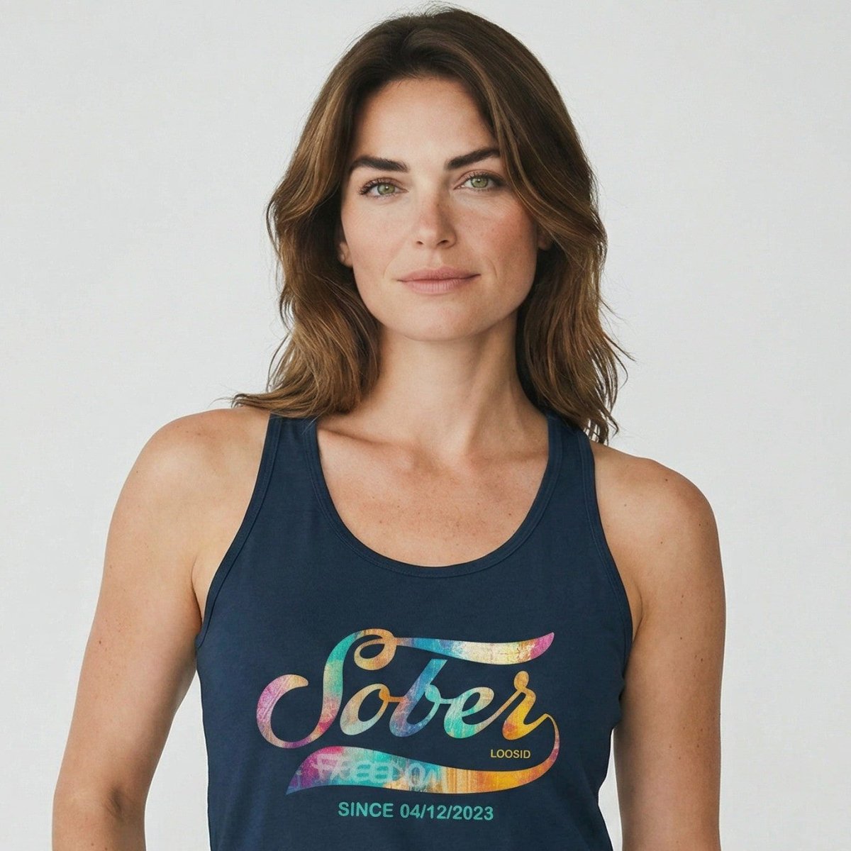 Sober Since with Date Sober Tank Top featuring the design (view 11)