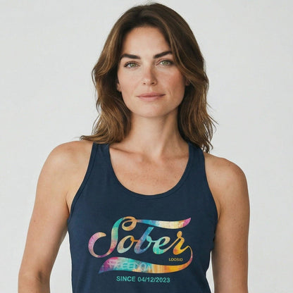 Sober Since with Date Sober Tank Top featuring the design (view 11)