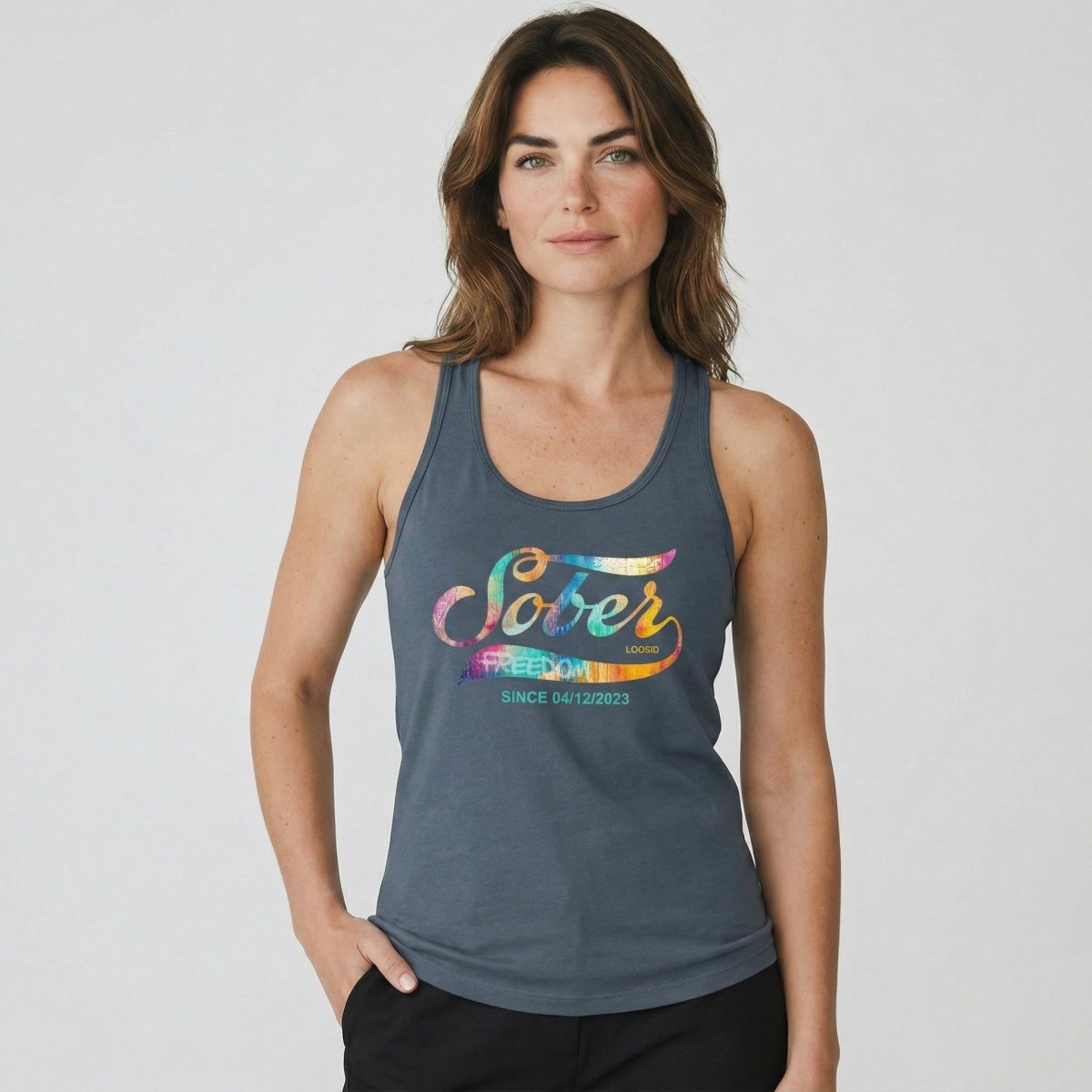 Sober Since with Date Sober Tank Top back view (view 27)