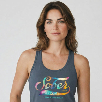 Sober Since with Date Sober Tank Top side view (view 26)