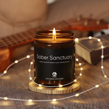 Sober Sanctuary Scented Soy Sobriety Candle flat lay styled image (view 3)