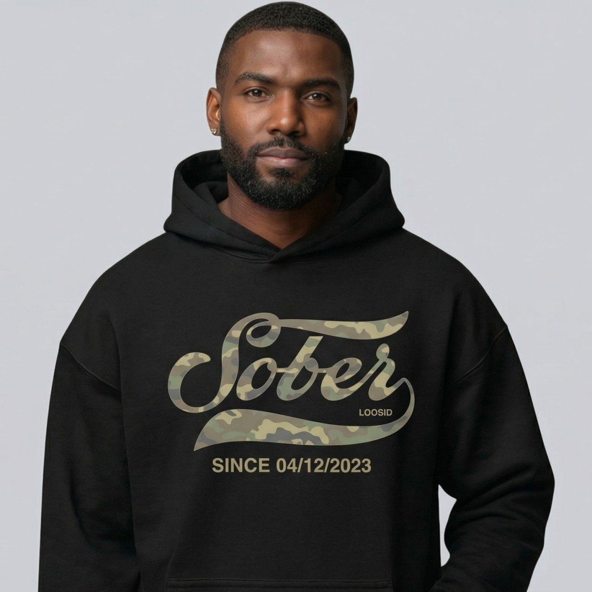 Loosid Sober Since Camo Recovery Hoodie featuring the design