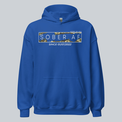 Sober AF Camo Recovery Hoodie flat lay styled image (view 33)