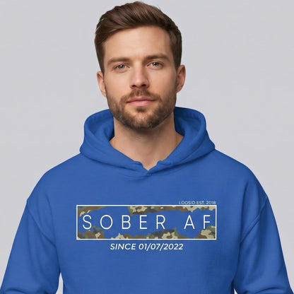 Sober AF Camo Recovery Hoodie lifestyle view (view 35)