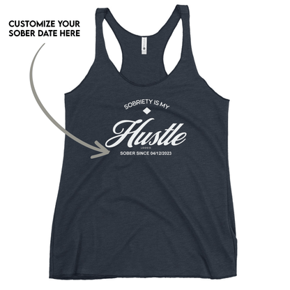 Hustle Women's w Personalize Sober Date Sober Tank Top back view (view 7)