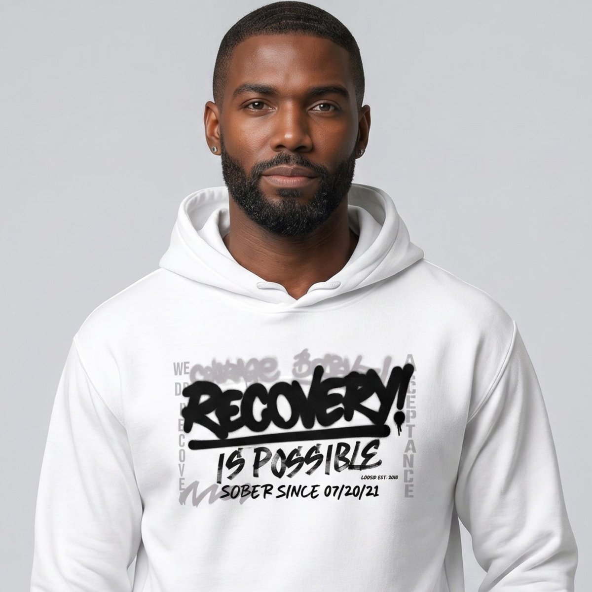 Recovery Is Possible Hoodie with Date Recovery Hoodie close-up view (view 2)