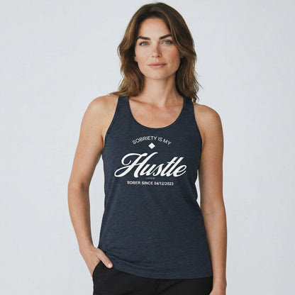 Hustle Women's w Personalize Sober Date Sober Tank Top fit detail (view 9)