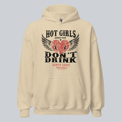 Hot Girls Don't Drink Custom Sobriety Date Recovery Hoodie product photo (view 40)