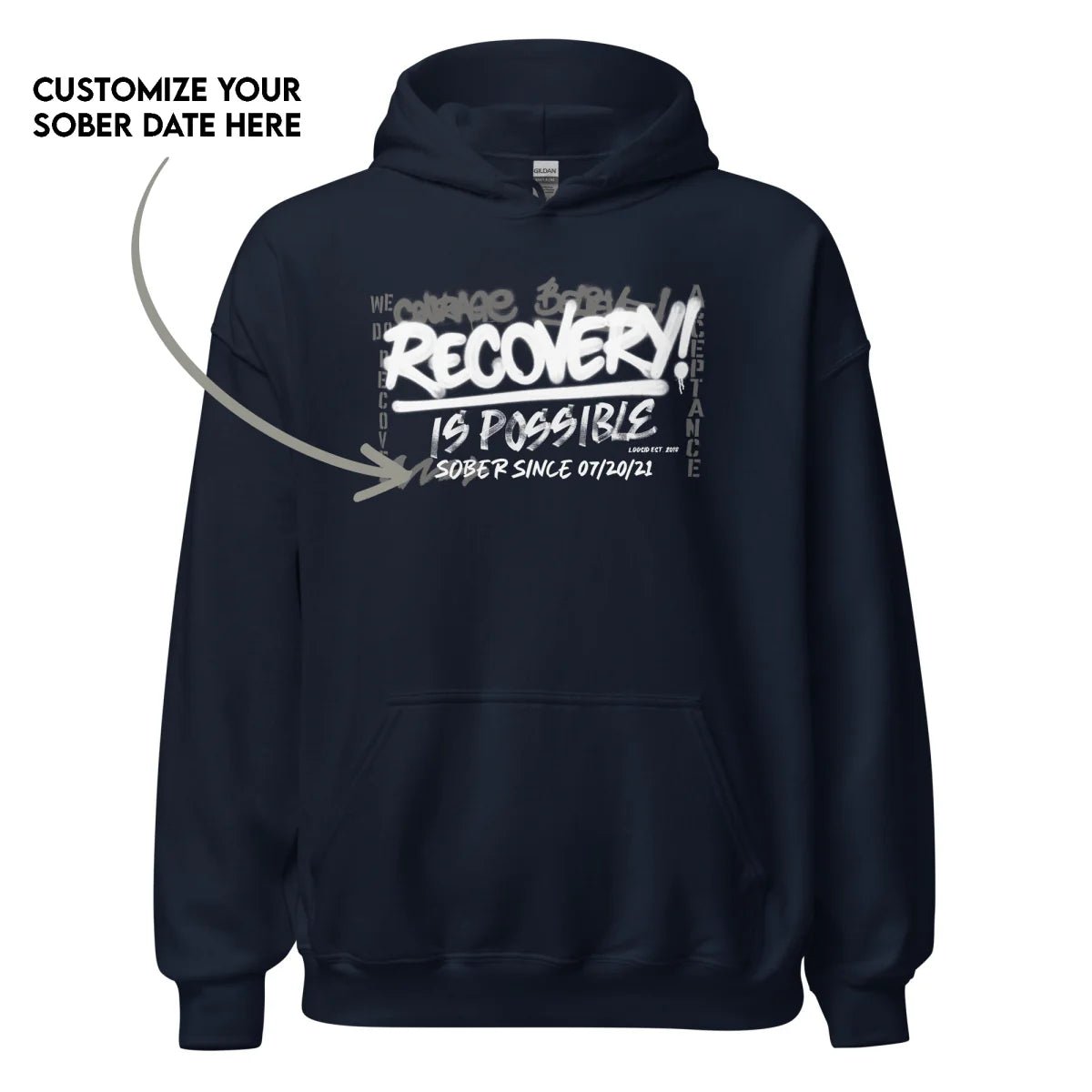 Recovery Is Possible Hoodie with Date Recovery Hoodie back view (view 17)