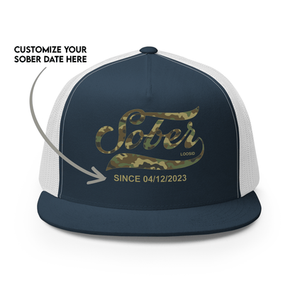 Sober Since Camo w Personalized Date Sober Hat side view (view 6)