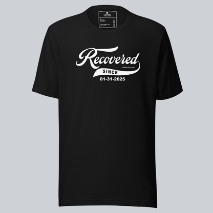Recovered Since Sober T Shirt flat lay styled image (view 3)