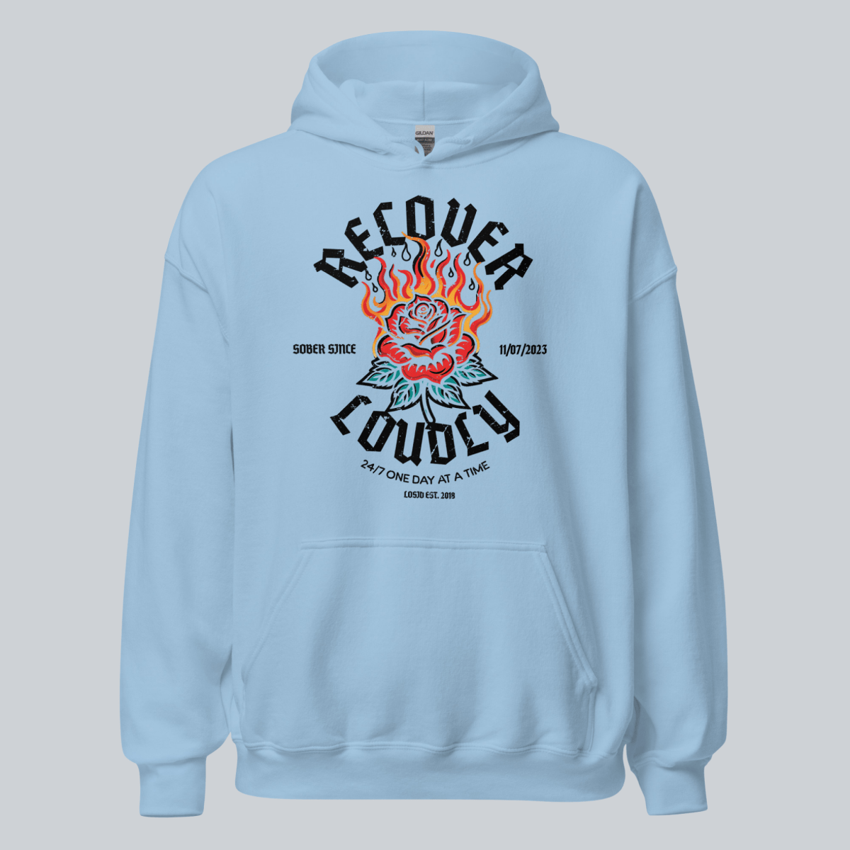 Recover Loudly Custom Sobriety Date Recovery Hoodie back view (view 27)
