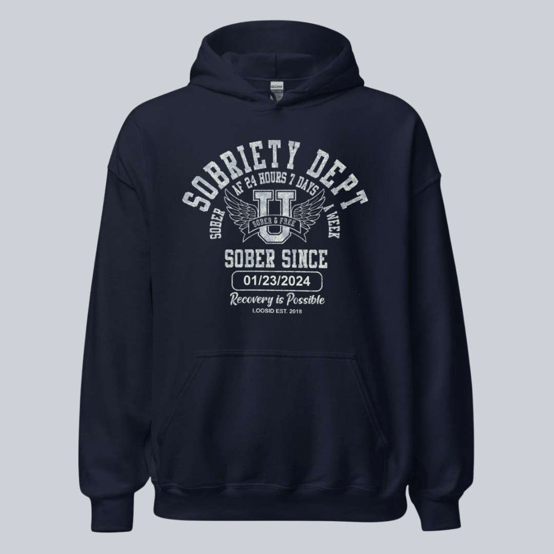 Sobriety Dept Recovery Hoodie close-up view (view 12)