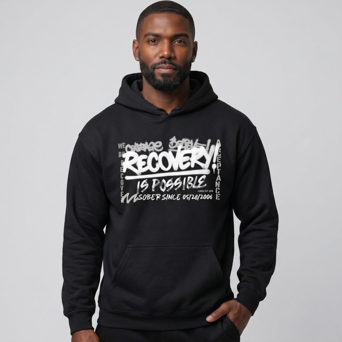 Recovery Is Possible Hoodie with Date Recovery Hoodie featuring the design (view 11)