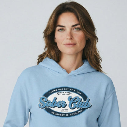 Sober Club Badge Recovery Hoodie lifestyle view (view 35)