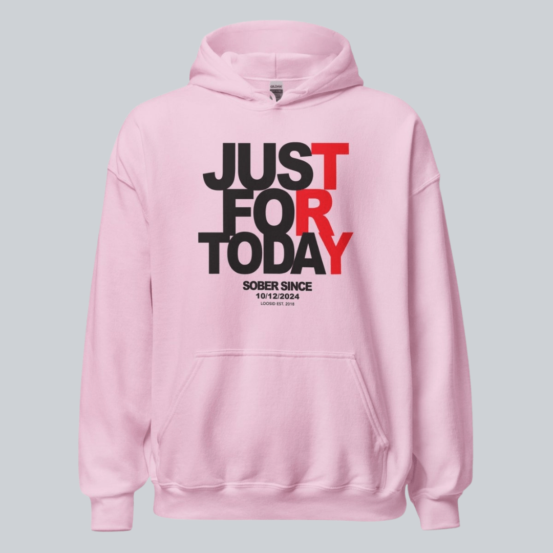 Just For Today Women's Custom Sobriety Date Recovery Hoodie side view (view 46)