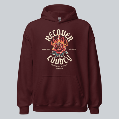 Recover Loudly Women's Custom Sobriety Date Recovery Hoodie featuring the design (view 21)
