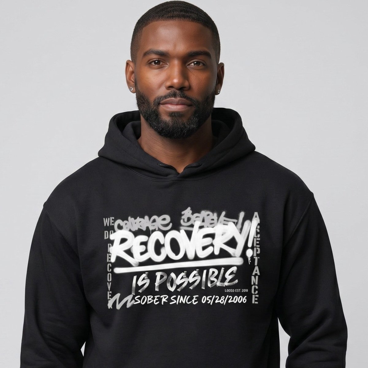 Recovery Is Possible Hoodie with Date Recovery Hoodie fit detail (view 9)