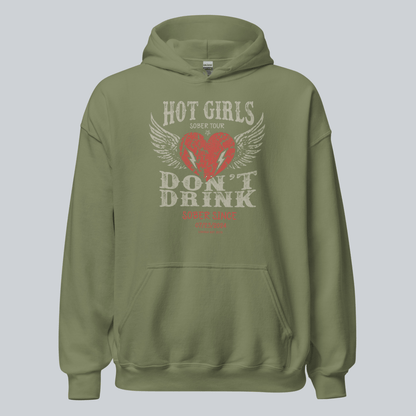 Hot Girls Don't Drink Custom Sobriety Date Recovery Hoodie flat lay styled image (view 23)